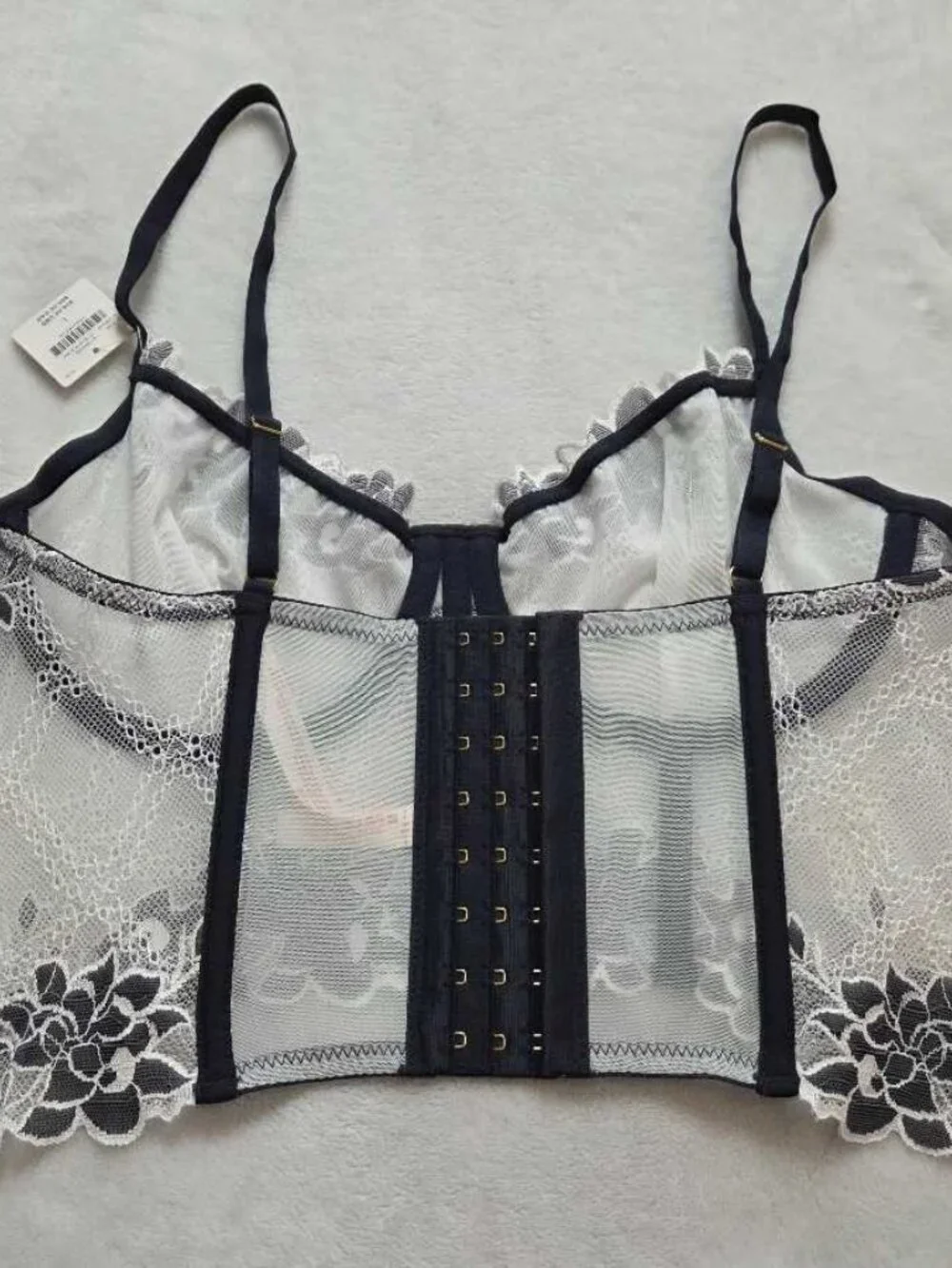 New L Anthropologie x LyreBird lace corset bra top Black & White